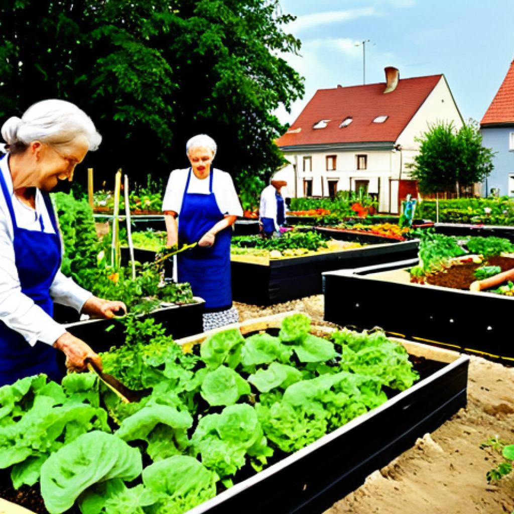 퍼머컬처의 사회적 통합 전략 - Community Garden**

"A vibrant community garden scene in a Polish village, people of all ages workin...