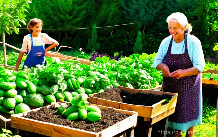 퍼머컬처 커뮤니티의 자선 활동 - Image Prompt 1: Intergenerational Permaculture Garden - Harvest for Charity**