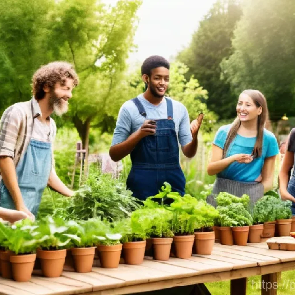 퍼머컬처 커뮤니티 내 갈등 관리 - **Prompt:** A diverse group of adults and teenagers in a vibrant, flourishing permaculture garden, g...