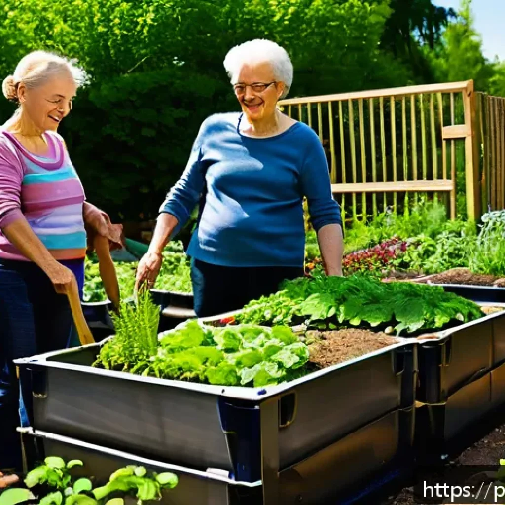 퍼머컬처의 사회적 변화 이론 - A vibrant community garden in a Polish urban neighborhood during springtime, showing diverse groups ...