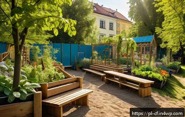 퍼머컬처 사회 시스템의 성공적인 사례 연구 - A vibrant community permaculture garden in Warsaw, Poland, showing diverse people of various ages an...